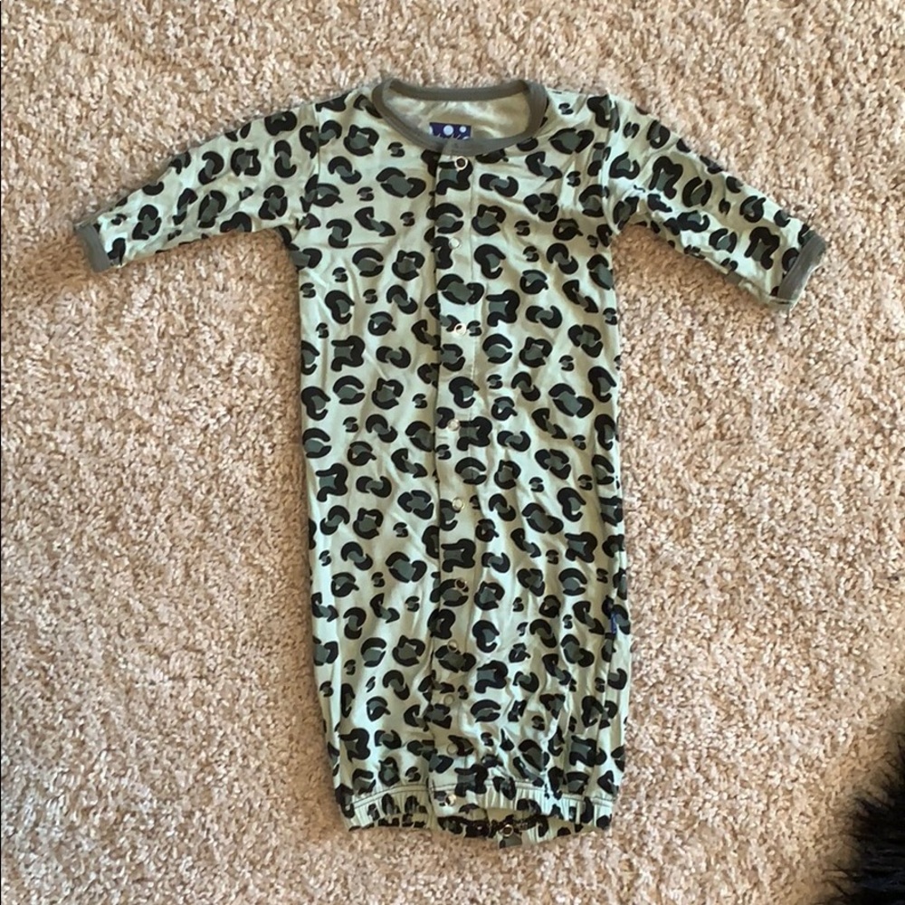 Green leopard newborn baby girl gown